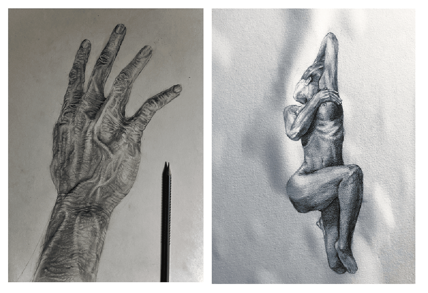 Graphite studies: a hand and a seated figure