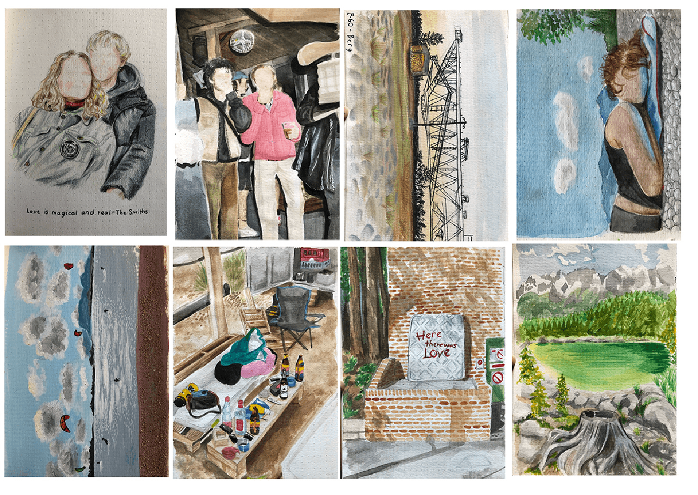 Watercolour pages from travel sketchbooks